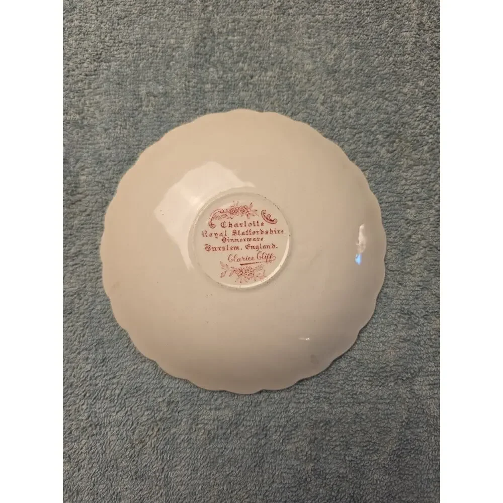 Vintage Royal Staffordshire Charlotte Red Pink Saucer Clarice Cliff England